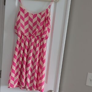 Peach Love California Pink and Cream Chevron Dress